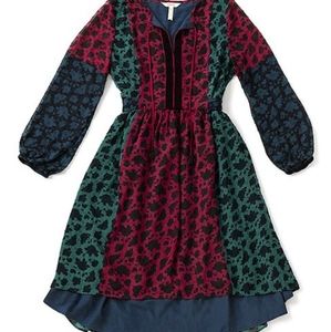 Matilda Jane Color Block Teal Burgundy Long Sleeve Floral Hi Low Dress sz M